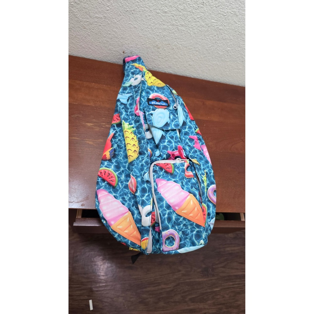 Kavu Rope Bag Sling Backpack Unisex Blue Pool Party Print Summer Fun Padded